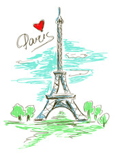 Obraz premium Sketch illustration of Eiffel Tower