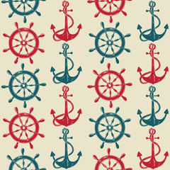 Seamless pattern of sea anchors and wheels