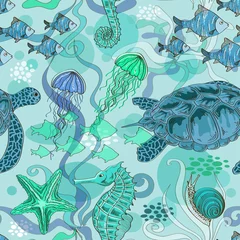 Fotobehang Oceaandieren Naadloos patroon van zeedieren