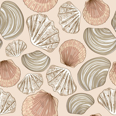 Seamless pattern of seashells