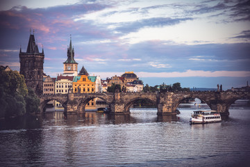 Charles Bridge over Vltava river in Prague, Czech Republic