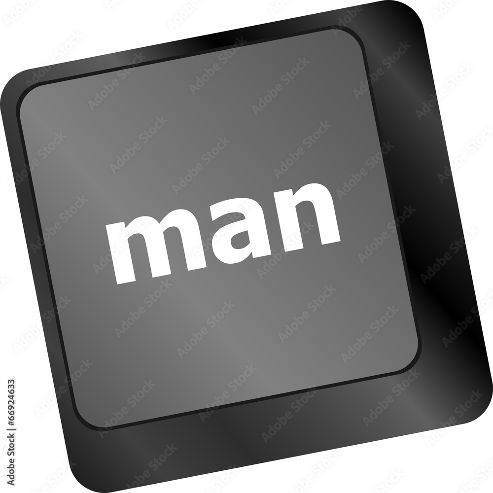 Poster man words on computer pc keyboard keys