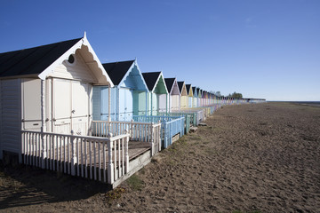 Fototapeta na wymiar Beach Huts at West Mersea, Essex, England.