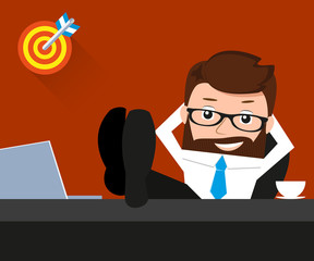 Lucky businessman is relaxing at work place