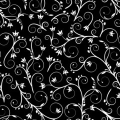 Floral seamless pattern with black and white flowers