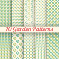 10 Green garden vector seamless patterns. Abstract texture