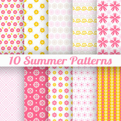 10 Light summer vector seamless patterns (tiling)