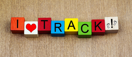 I Love Track, sign series for athletics, running & competition.