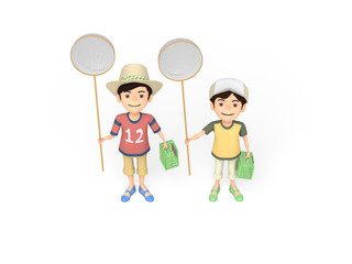 昆虫採取する子供たち