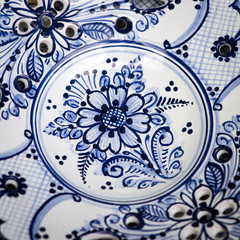 detail of decorative blue ceramic from Modra, Slovakia