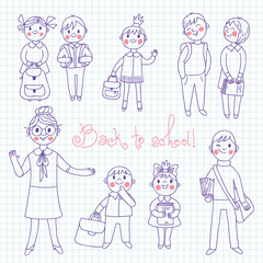 The teacher with the students. Back to school.