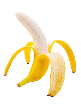 Open banana isolated on white background.