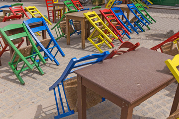 street cafe chairs tables colors
