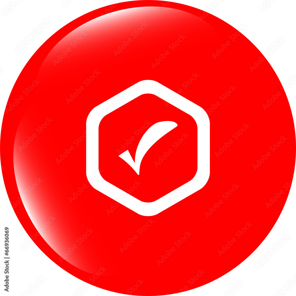 Poster glossy web button with check mark sign, icon isolated on white
