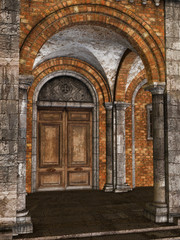 Fototapeta na wymiar Drzwi w starożytnym kamiennym budynku