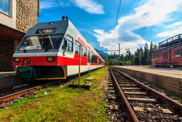 Passenger commuter electric train at the station,Slovakia