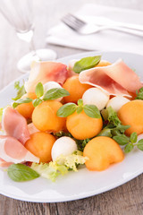 salad with melon and mozzarella