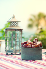 Ramadan Lamp and dates fruit still life
