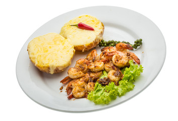 Garlic shrimps with potato