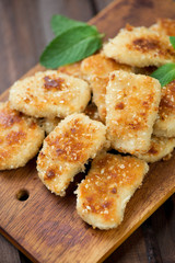 Sesame chicken nuggets, high angle view, vertical shot