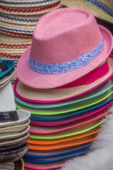 Stack of colorful hats at romanian market