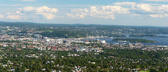 Panorama view of Oslo from Holmenkollen wide
