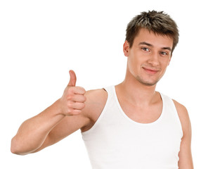 Naklejka premium Young man showing a thumbs up