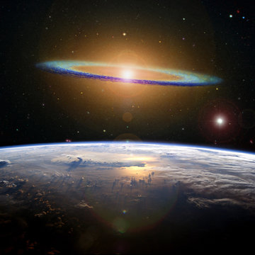 The Sombrero galaxy high above the Earth.