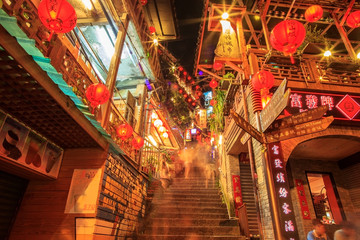 Naklejka premium Wgląd nocy Jiufen, Tajwan