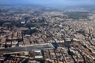Obraz premium Rome aerial view with Termini Station, Vittoriano and Colosseum