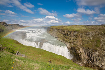 Waterfall Gullfoss and rainbow, Iceland