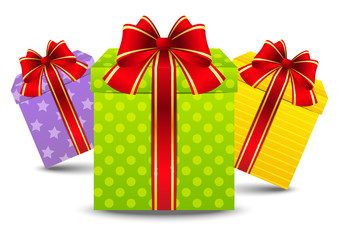 Gift boxes with red ribbons