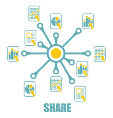 Share sign with abstract document icons