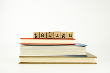telugu language word on wood stamps and books