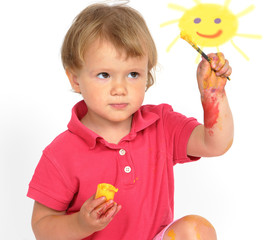 dziecko malujące słońce - obrazy, fototapety, plakaty