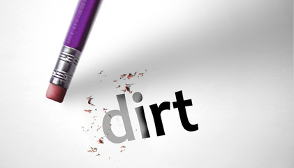 Eraser deleting the word Dirt