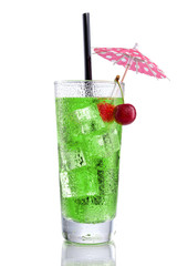 X rocks Cocktail with Cherry and Umbrella on isolated white
