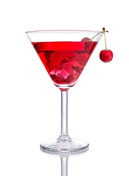 Red Cocktail With Cherry On Isolated White