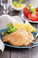 Pork schnitzel with parmesan