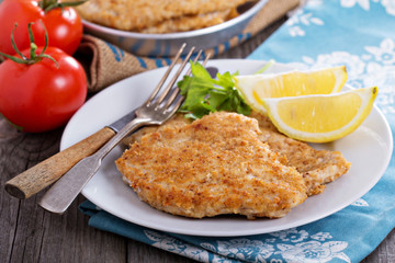 Pork schnitzel with parmesan