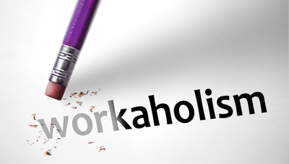 Eraser deleting the word Workaholism