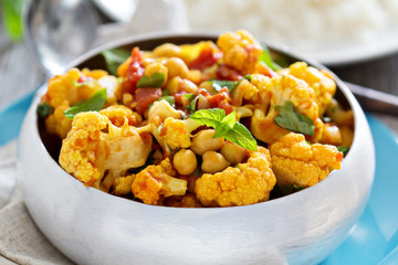 Vegan curry with chickpeas and vegetables - obrazy, fototapety, plakaty