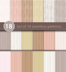 Set of 18 seamless patterns, wood, line art design