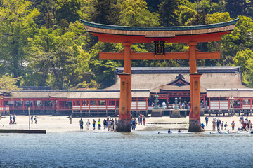 Famous big Shinto torii standing in the ocean, Japan
