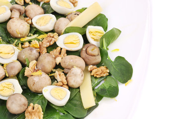 Mushroom salad with quail eggs.