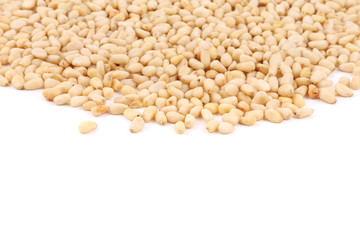 Heap of peeled pine nuts.