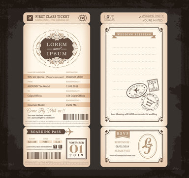 Old Vintage style Boarding Pass Ticket Wedding card