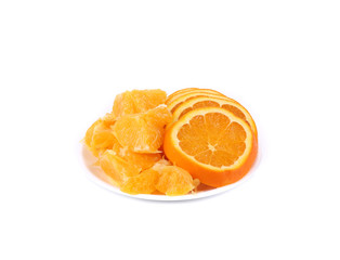 Fototapeta na wymiar Fresh slices of orange on plate.