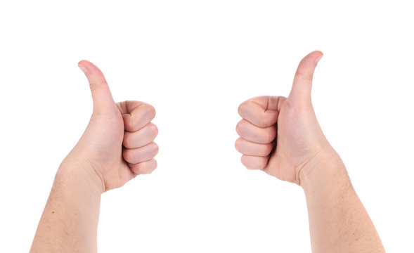 Two male hands with thumbs up.