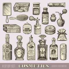 beauty and cosmetics - set of vintage design elements